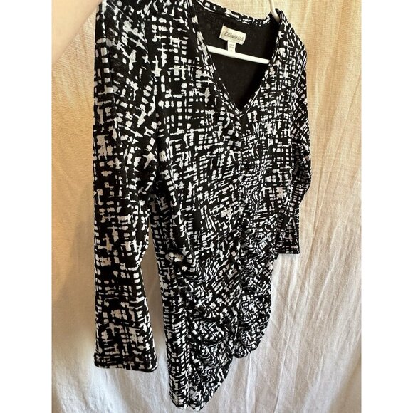 Coldwater Creek Size‎ XS 4/6 Black White Geometric Print 3/4 Sleeve Stretch Ruch - Picture 4 of 9